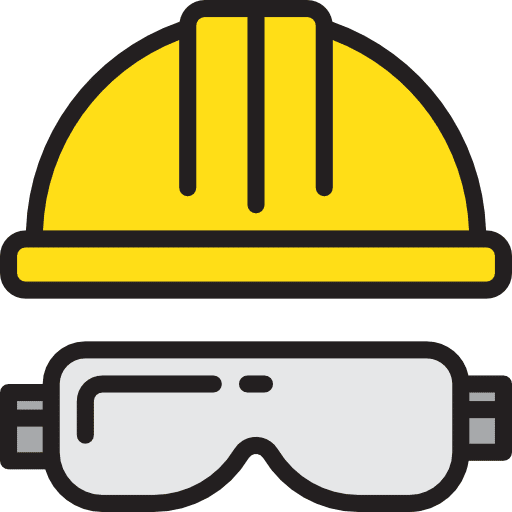 icona con casco da lavoro giallo e occhiali protettivi